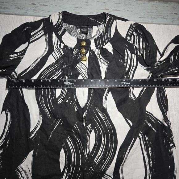 Grace Elements Black White Linen Style Jacket Size 4 Cropped Gold Buttons MOBWIF - Picture 7 of 7